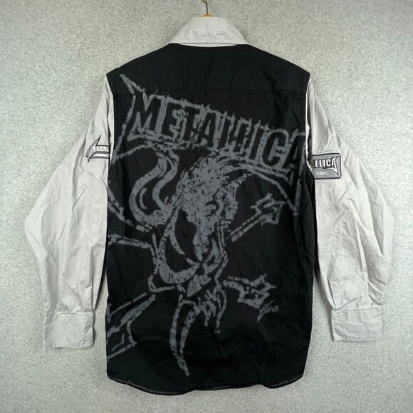 Vintage Metallica Shirt Mens Medium Large Gray Black Button Up Long Sleeve Rare - Picture 1 of 13